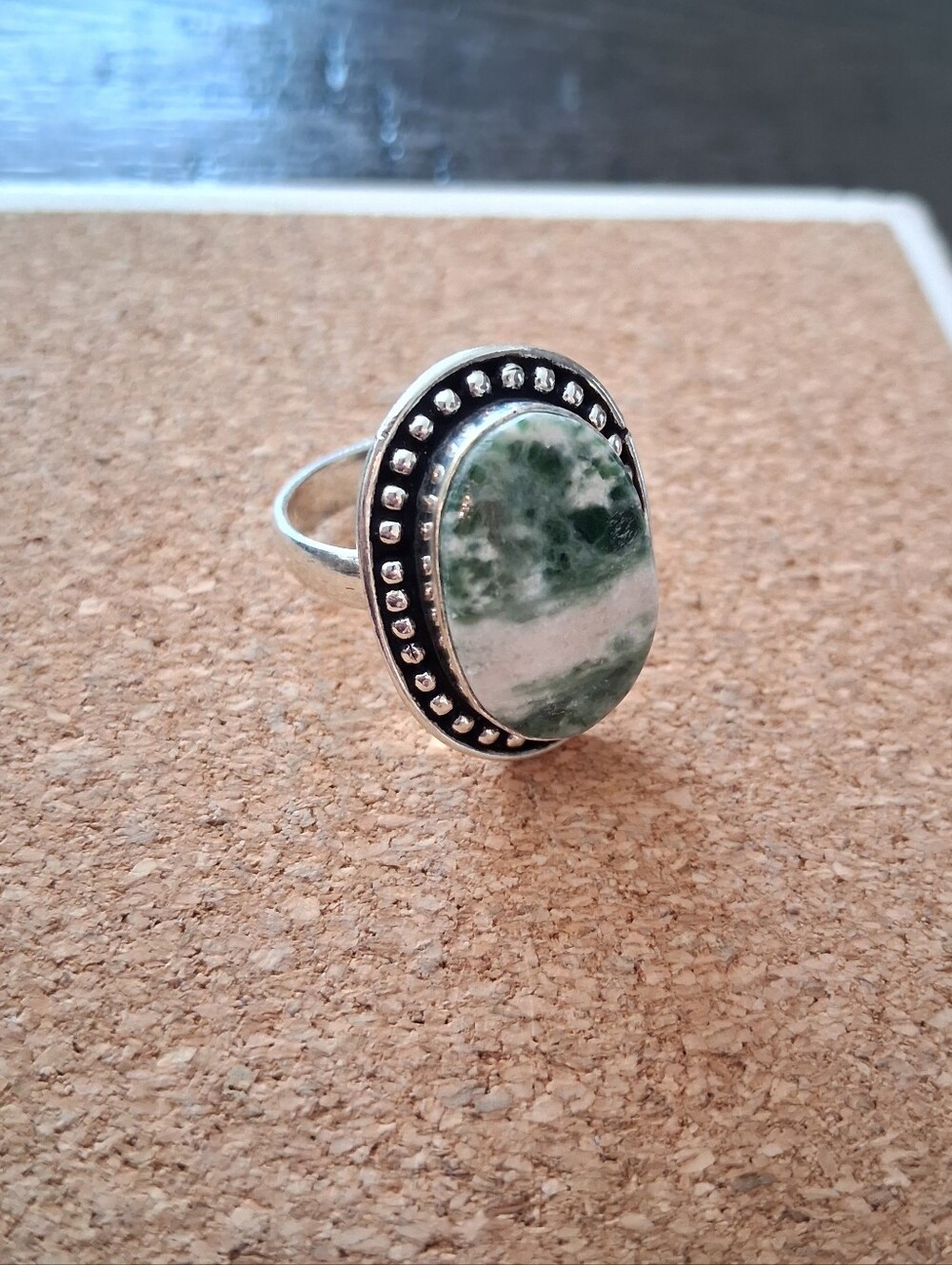 Pretty Silver Tone Natural Stone Oval Ring